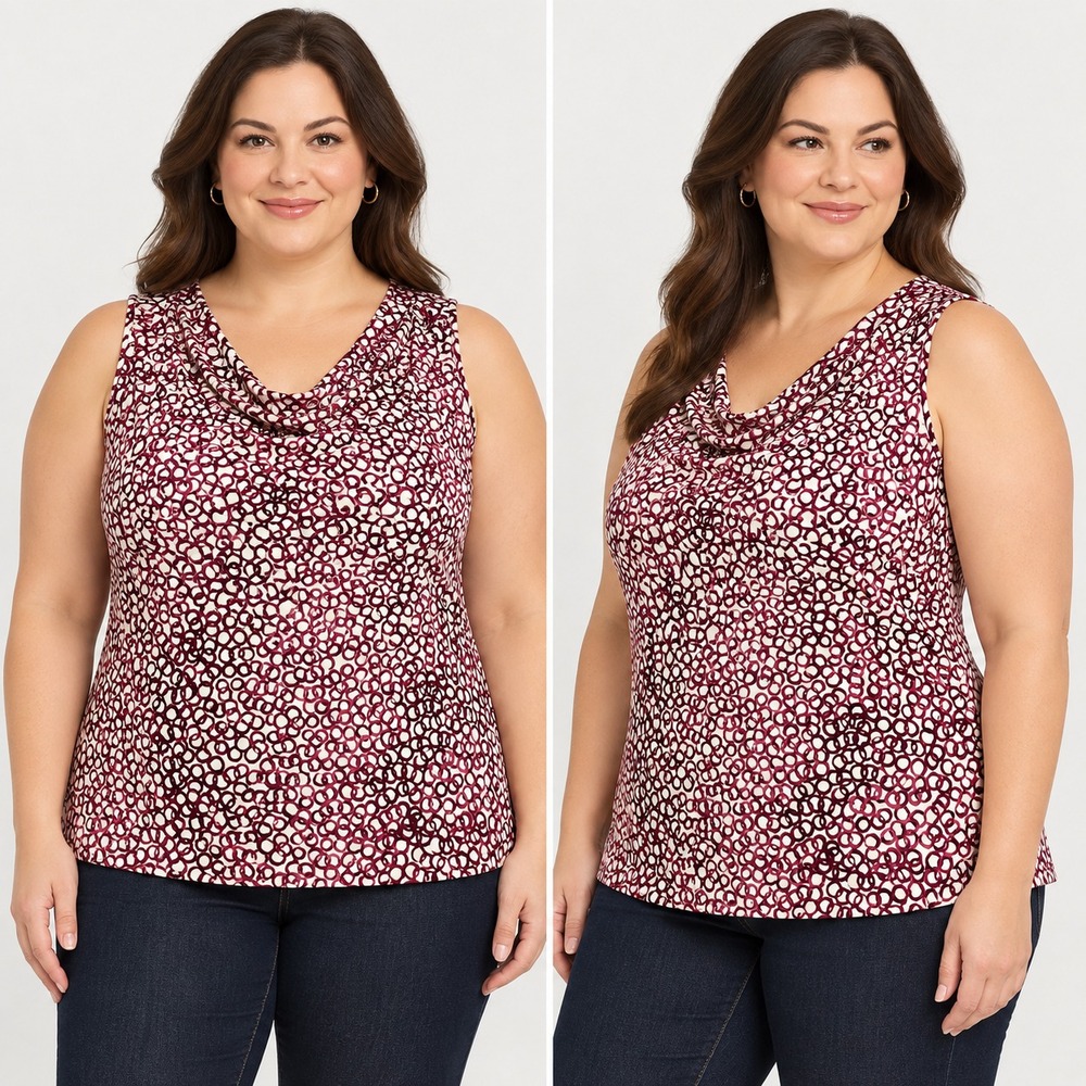 Charter Club Woman Top 2X Women Burgundy Circle Link Cowl Neck Sleeveless Blouse